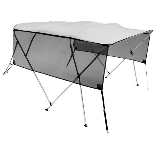 VEVOR 4-Bogen-Bimini-Top-Bootsabdeckung, 216–228 cm Einbaubreite 600D-Polyester-Überdachung, Bootsverdeck mit Abnehmbare Mesh-Seitenwände, Wasserdicht & Sonnenschutz, inkl. Aufbewahrungsbox Hellgrau – Bild 8