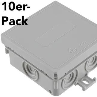 Feuchtraum-Kabelabzweigkasten, 10er Pack 75x75x40mm, IP54, 7-fach, grau Feuchtraum-Kabelabzweigkasten, 10er Pack 75x75x40mm, IP54, 7-fach, grau