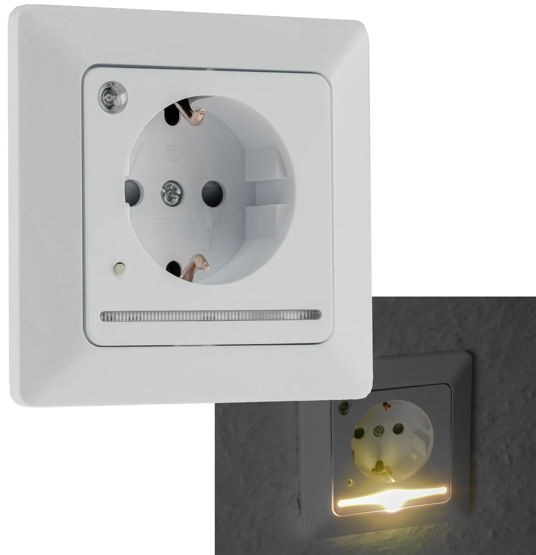 MILOS Schutzkontakt-Steckdose mit LED weiß matt, 250V~/ 16A, Licht mit Sensor MILOS Schutzkontakt-Steckdose mit LED weiß matt, 250V~/ 16A, Licht mit Sensor