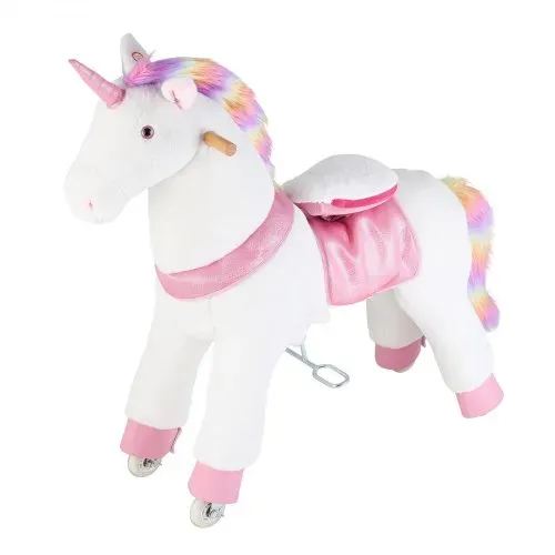 VEVOR Reitpferd auf Rollen 99cm, 80kg Belastbares Stehpferd mit Soundfunktion, Spielpferd mit Erhöhtem Sitz Griffen & Pedalen, Weißes Einhorn mit Regenbogenmähne zum Reiten für Kinder Mädchen ab 6 – Bild 10