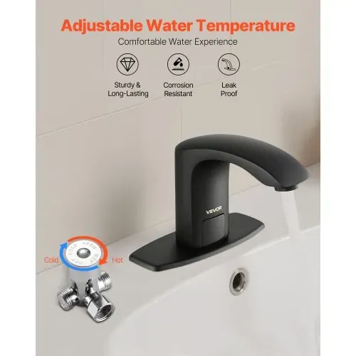 VEVOR berührungsloser Waschtischhahn (Mattschwarz) Badezimmer, automatische Waschtischarmatur, freihändig einstellbarer Sensorhahn (kalt/warm), batteriebetriebener Wasserhahn Toilettenhahn – Bild 3