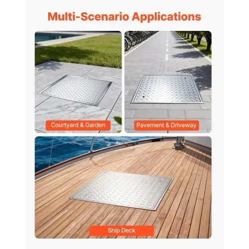 VEVOR Schachtabdeckung mit Rahmen 50 x 50 cm, Quadratischer Schachtdeckel Klärgrubendeckel, Hochbelastbarer Rutschfester Gullydeckel aus Kohlenstoffstahl für Abflussrinne, für Gehwege Gärten Höfe – Bild 6