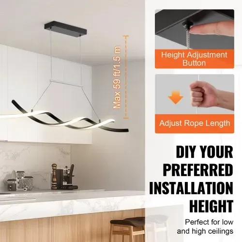 VEVOR Moderne Kronleuchter-Leuchten, 24 W, dimmbare LED-Pendelleuchte mit Fernbedienung, Silikon-Lampenschirm, einstellbare Farbtemperatur 3000 K-6000 K, Deckenlampe für Küche und Esszimmer – Bild 3