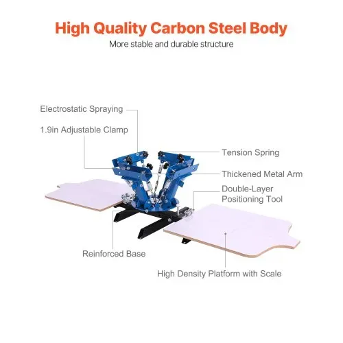 VEVOR Siebdruckmaschine 4-Farben 2-Stationen-Siebdruckpresse 540x450 mm, 360° Drehbar Präzise Positionierung Pulverbeschichteter Kohlenstoffstahl für T-Shirt-DIY, Heim- & Gewerbekunden – Bild 4