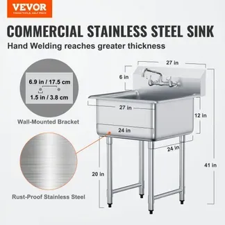 VEVOR Edelstahl Spültisch Gewerbliche Spülbecken 686 x 610 x 1041 mm, Spülbecken Edelstahl mit Wasserhahn 104 kg Tragfähigkeit, Edelstahlspüle Spülbecken Waschbecken Küche Freistehendes Spülbecken VEVOR Edelstahl Spültisch Gewerbliche Spülbecken 686 x 610 x 1041 mm, Spülbecken Edelstahl mit Wasserhahn 104 kg Tragfähigkeit, Edelstahlspüle Spülbecken Waschbecken Küche Freistehendes Spülbecken