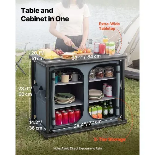 VEVOR Klappbare Campingküche, Tragbarer Campingschrank mit 6 Ablagefächern, Außentasche & MDF-Tischplatte bis 30 kg Tragkraft, Küchenstation für Picknick, Grillen, Partys, Camping & Wohnmobilreisen VEVOR Klappbare Campingküche, Tragbarer Campingschrank mit 6 Ablagefächern, Außentasche & MDF-Tischplatte bis 30 kg Tragkraft, Küchenstation für Picknick, Grillen, Partys, Camping & Wohnmobilreisen