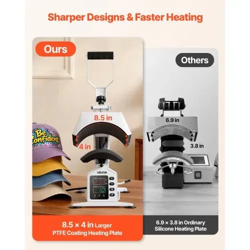 VEVOR Kappenpresse 580 W, Hutpresse mit Heizplatte (215,9 x 99mm), Mützenpresse mit Temperatur- und Zeitsteuerung, Transferpresse für Hüte Kappen Mützen Stirnbänder Mundschutz, DIY Heizpresse Weiß – Bild 2