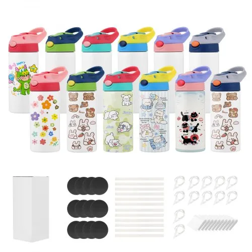 VEVOR Sublimationsbecher 12 Stk. (355 mL), Sublimationsrohlinge aus Edelstahl mit Deckeln (Mehrfarbig) & Strohhalm & Griff, Doppelwandige Isolierte Thermoflasche für DIY-Projekte Geschenke VEVOR Sublimationsbecher 12 Stk. (355 mL), Sublimationsrohlinge aus Edelstahl mit Deckeln (Mehrfarbig) & Strohhalm & Griff, Doppelwandige Isolierte Thermoflasche für DIY-Projekte Geschenke