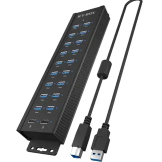 ICY BOX IB-HUB1720-U3, 18+2 Port USB Hub, 18x USB Type-A , 2x USB Ladeport, USB 3.2 Gen 1, 96W Netzteil, Aluminium, schwarz ICY BOX IB-HUB1720-U3, 18+2 Port USB Hub, 18x USB Type-A , 2x USB Ladeport, USB 3.2 Gen 1, 96W Netzteil, Aluminium, schwarz