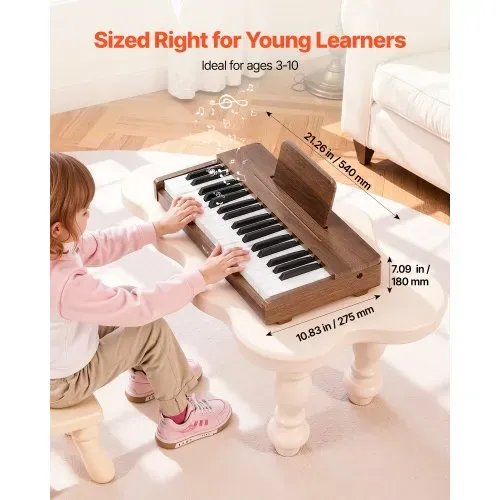 VEVOR Kinder-Keyboard, 37 Tasten, Digitales Holzpiano für Kinder ab 3 Jahren, Mini-Musikinstrument mit Realistischem Klang, Dual-Power, Einstellbare Lautstärke, Musikalische Früherziehung, Walnuss – Bild 2