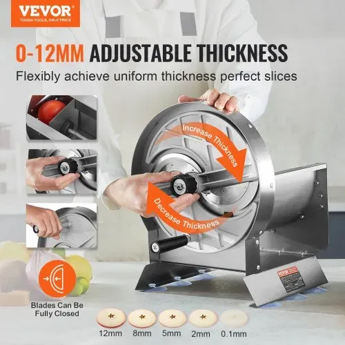 VEVOR Manueller Gemüse- und Obstschneider, 0–12 mm Dicke, Einstellbare Schneidemaschine, Lebensmittelschneider aus Edelstahl mit 2 Ersatzklingen, für Kartoffeln, Gurken, Zitronen, Tomaten VEVOR Manueller Gemüse- und Obstschneider, 0–12 mm Dicke, Einstellbare Schneidemaschine, Lebensmittelschneider aus Edelstahl mit 2 Ersatzklingen, für Kartoffeln, Gurken, Zitronen, Tomaten