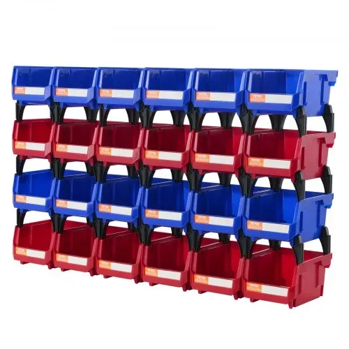 VEVOR Kunststoff-Aufbewahrungsbehälter (12,7 x 10,2 x 7,6 cm), hängender, stapelbarer Aufbewahrungsbehälter, blau/rot, 24er-Pack, robuste Stapelbehälter für die Organisation von Schränken, Küchen, Büros oder Vorratskammern VEVOR Kunststoff-Aufbewahrungsbehälter (12,7 x 10,2 x 7,6 cm), hängender, stapelbarer Aufbewahrungsbehälter, blau/rot, 24er-Pack, robuste Stapelbehälter für die Organisation von Schränken, Küchen, Büros oder Vorratskammern