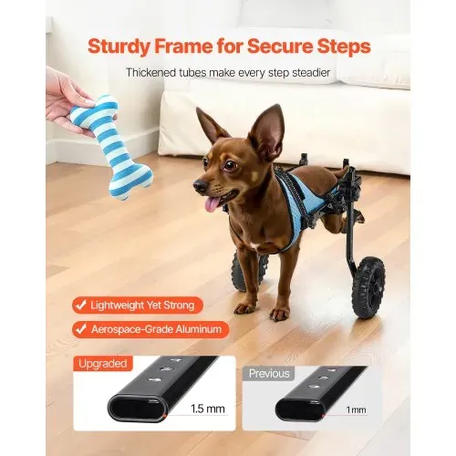 VEVOR Hunderollstuhl für Hinterbeine, verstellbarer Haustierrollstuhl, leichter Hundewagen mit stoßdämpfenden Rädern, Assistive Rollstühle für behinderte, verletzte Hunde bis 10 kg, XS – Bild 3