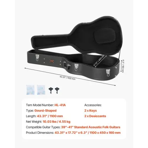 VEVOR Gitarrenkoffer Case Hartschalenkoffer Westerngitarre abschließbar 110cm / 43,41 inch – Bild 6