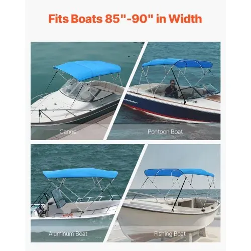 VEVOR Bimini Top Bootsabdeckung Sonnenverdeck (4 Bögen) aus 600D Polyester mit Rahmen aus Aluminiumlegierung, wasserdichte Sonnenschutz-Bootsmarkise mit Aufbewahrungstasche, 216-229 cm (B) Blau – Bild 5