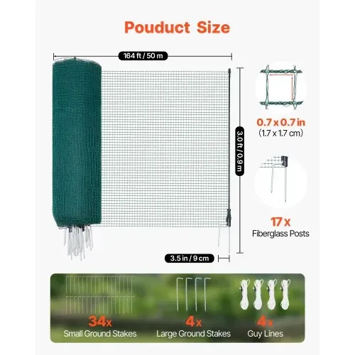 VEVOR Begrenzungszaun 50×0,9 m, Weidezaun aus PE, Mobiler Hundezaun mit Doppelspitzenpfählen & Abspannseilen, Hühnerzaun, Gartenzaun, Campingzaun für Hunde, Hühner, Pflanzen, Außenbereiche VEVOR Begrenzungszaun 50×0,9 m, Weidezaun aus PE, Mobiler Hundezaun mit Doppelspitzenpfählen & Abspannseilen, Hühnerzaun, Gartenzaun, Campingzaun für Hunde, Hühner, Pflanzen, Außenbereiche
