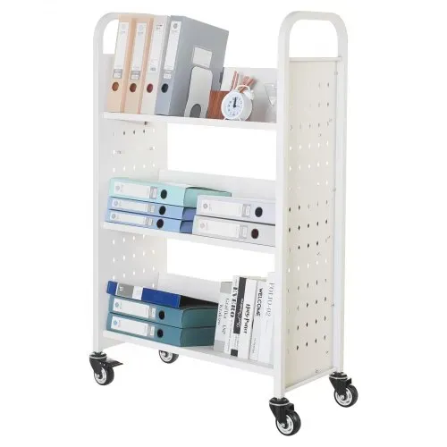 VEVOR Bücherwagen, 150 kg Tragkraft, Bibliothekswagen, 77 x 38 x 122 cm, einseitiges V-förmiges Bücherregal mit Doppelbremsrollen, für Wohnzimmer, Büro, Schule, Weiß – Bild 8