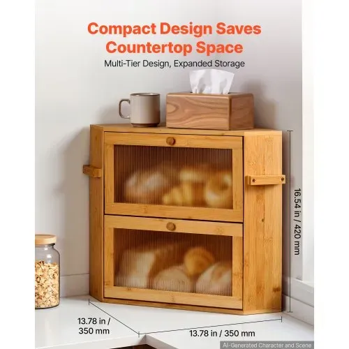VEVOR Eck-Brotkasten 2 Ebenen Acrylfenster Brotbox 35x35x42 cm Bambusholz Ideal für Bagels, Muffins & Selbstgebackenes Brot, mit Magnetverschluss, Seitenhaken & Belüftungslöchern, Brotkiste Küche VEVOR Eck-Brotkasten 2 Ebenen Acrylfenster Brotbox 35x35x42 cm Bambusholz Ideal für Bagels, Muffins & Selbstgebackenes Brot, mit Magnetverschluss, Seitenhaken & Belüftungslöchern, Brotkiste Küche
