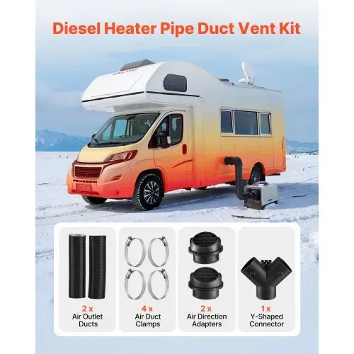 VEVOR Dieselheizungsrohr Warmluftauslass Entlüftungsset mit Y-förmigem Anschlussstück & Luftkanalklemmen, Standheizungs Luftkanal Entlüftungsset für 5 kW 8 kW Dieselheizungen Schwarz VEVOR Dieselheizungsrohr Warmluftauslass Entlüftungsset mit Y-förmigem Anschlussstück & Luftkanalklemmen, Standheizungs Luftkanal Entlüftungsset für 5 kW 8 kW Dieselheizungen Schwarz