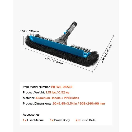 VEVOR Pool-Bürstenkopf Scheuerbürsten (508 mm) mit Nylonborsten & Aluminium-Stangenverbinder, Bürstenkopf zum Reinigen von Wänden von eingelassenen/oberirdischen Schwimmbecken, (ohne Stange) – Bild 6