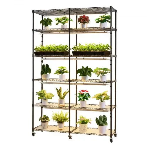 VEVOR Pflanzenregal mit Wachstumslicht, 6-stufiger doppelreihiger Pflanzenständer für Zimmerpflanzen mit Rädern & Timer, 200-W-Vollspektrum-Lichter, Blumenregal für Samenanzucht, 120x35x180cm – Bild 9