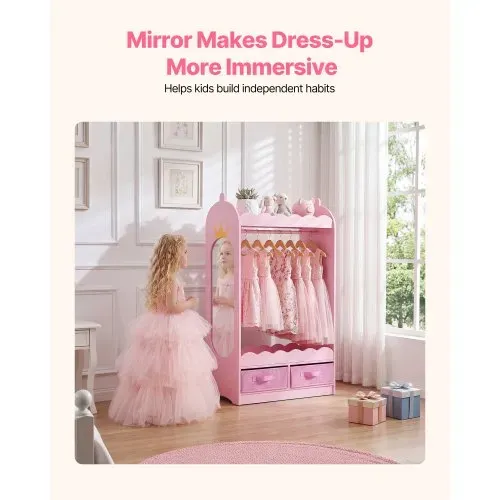VEVOR Kinderkleiderschrank 604x339x1080mm, Kindergarderobe mit Spiegel Kleiderstange Ablagen, Verkleidungsschrank aus MDF mit Stoffschubladen für Mädchen, Kinderschrank für Kostüme Schlafzimmer, Rosa – Bild 4