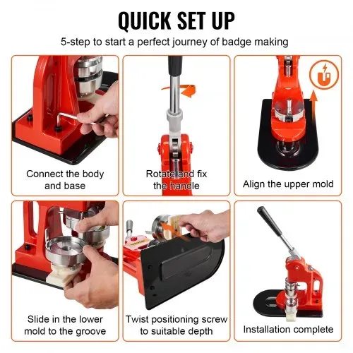 VEVOR Button Maker Maschine, 25 mm (1 Zoll) Badge Punch Press Kit, Kinder DIY Geschenke Pin Maker, Button Herstellung Zubehör mit 500 Stk. Button Teile & Kreisschneider & Zauberbuch – Bild 4