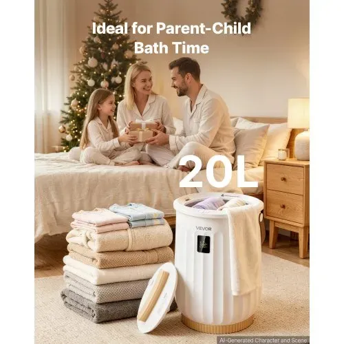 VEVOR Handtuchwärmer Eimer 20 L Heißtuchdampfer Wärmegerät Handtuchheizung, für Handtücher Decken Bademäntel, 4-fach einstellbarer Timer, Holzgriff, Automatische Abschaltung, Eingebaute Aromabox, Weiß – Bild 3