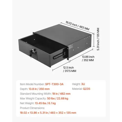 VEVOR 3U-Rackschublade, 22,68 kg, abschließbares Serverschrankgehäuse, Schiebeschublade mit Schloss & Kabelmanagementlöchern, für 482 mm Netzwerkgeräte-Server-AV-Rack oder Schrankgehäuse – Bild 6