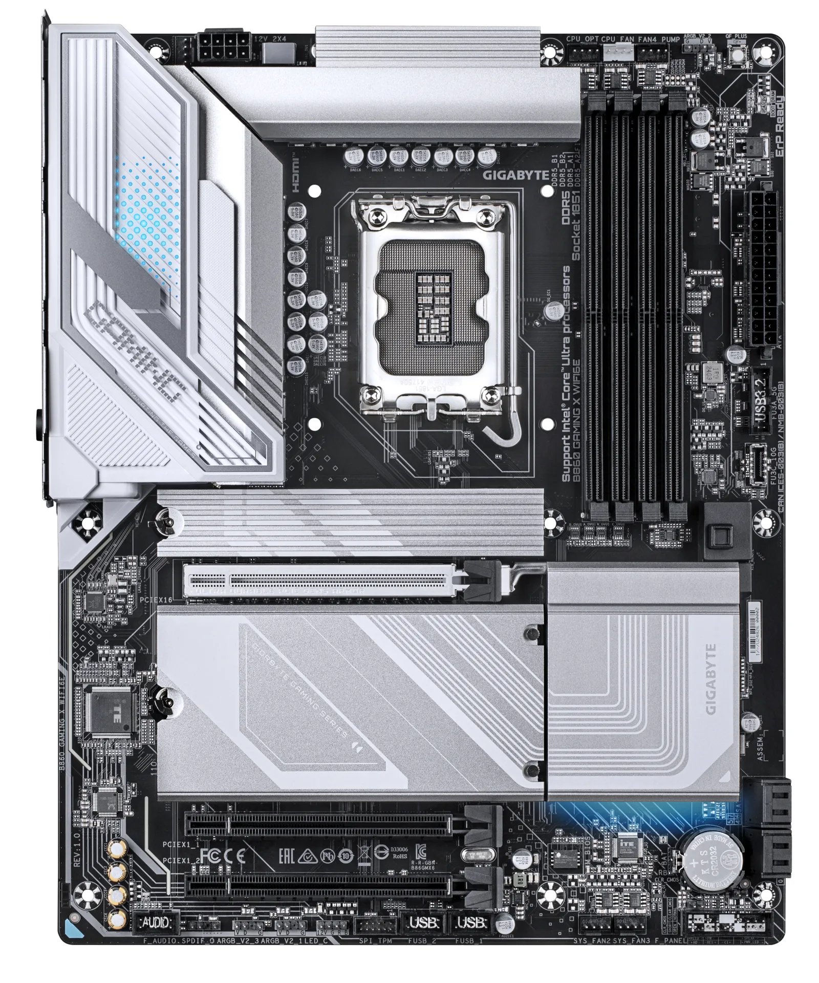 GIGABYTE B860 GAMING X WIFI6E Mainboard - Intel Core Ultra CPUs, 12+1+2+1 Phasen VRM, bis zu 9066MHz DDR5, 1xPCIe 5.0 + 2xPCIe 4.0 M.2, 2,5 GbE LAN, WIFI 6E, USB4 – Bild 2