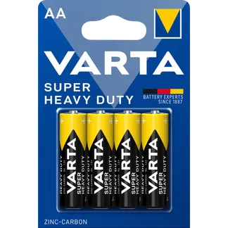 Mignon-Batterie VARTA “Super Heavy Duty“ Zink-Kohle, Typ AA, 1,5V, R6, 4er-Blister Mignon-Batterie VARTA “Super Heavy Duty“ Zink-Kohle, Typ AA, 1,5V, R6, 4er-Blister