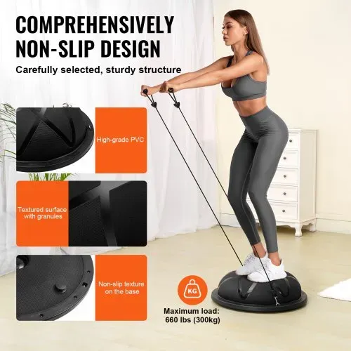 VEVOR Halb-Gymnastikball-Trainer, 23 Zoll Balance Ball Trainer, 660 lbs Tragkraft Stabilitätsball, Yoga-Ball mit Widerstandsbändern und Pumpe, Kraft-Fitnessball für das Heim-Fitnessstudio, Ganzkörpertraining, Schwarz – Bild 3
