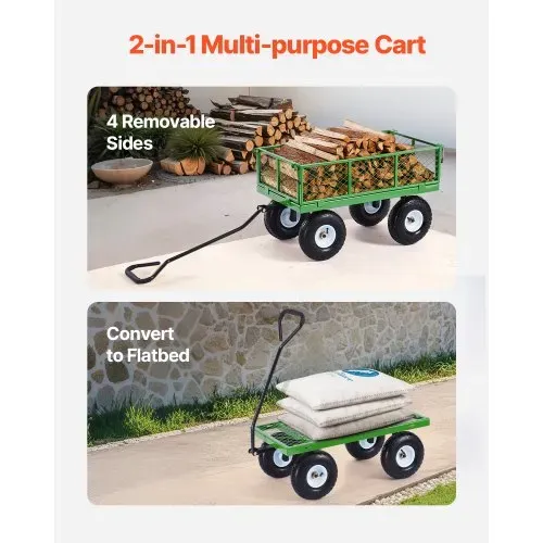 VEVOR Bollerwagen 300 kg, Transportwagen, Gartenwagen, Gerätewagen, Handwagen aus Metall für den Außenbereich mit Reifen, abnehmbaren Seitenteilen aus Netzmaterial & um 180° drehbarem Griff – Bild 2