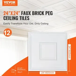 VEVOR Deckenfliesen, 12er-Pack 24 x 24 Zoll, abgehängte Deckenfliesen aus hochwertigem PVC-Blatt, einfache Installation/Zuschneiden, Kunststoff-Deckenfliesen zum Aufkleben, Deckenverkleidung für die Dekoration zu Hause/im Büro, weiß geometrisch VEVOR Deckenfliesen, 12er-Pack 24 x 24 Zoll, abgehängte Deckenfliesen aus hochwertigem PVC-Blatt, einfache Installation/Zuschneiden, Kunststoff-Deckenfliesen zum Aufkleben, Deckenverkleidung für die Dekoration zu Hause/im Büro, weiß geometrisch