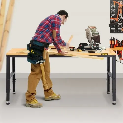VEVOR Verstellbare Werkbank, 48" L x 20" B x 38,1" H Garagentisch mit 28,3"-38,1" Höhe und 2000 lbs Tragkraft, mit Steckdosen und Hartholzplatte und Metallrahmen und Fußpolstern, für Büro, Zuhause, Garage – Bild 7