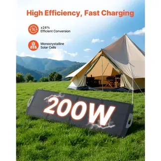 VEVOR 200W Faltbares Solarpanel, Tragbares Solarmodul mit 24% Effizienz IP67 Wasserschutz Monokristalline Solarzellen, Mobiles Solarladegerät mit USB-A Typ-C & DC Anschluss für Camping Outdoor Notfall VEVOR 200W Faltbares Solarpanel, Tragbares Solarmodul mit 24% Effizienz IP67 Wasserschutz Monokristalline Solarzellen, Mobiles Solarladegerät mit USB-A Typ-C & DC Anschluss für Camping Outdoor Notfall