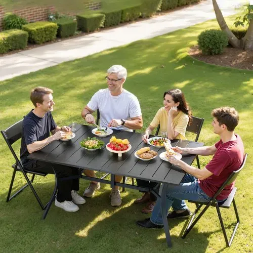 VEVOR Terrassentisch Gartentisch Balkontisch (1500 x 960 x 725 mm) aus Kohlenstoffstahl rechteckier Esstisch für Hof Terrasse Garten Veranda, wasserfest, mit 38 mm Schirmloch, 68 kg Tragkraft Schwarz – Bild 7