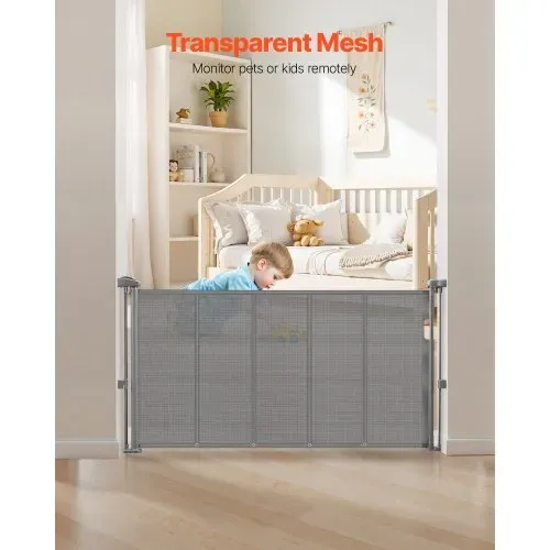 VEVOR einziehbares Babygitter (87 cm hoch ausziehbar bis 140 cm breit) ausziehbares Gitter für Kinder Haustiere, Netzmaterial, Treppenschutzgitter für Innentreppen, Türen, Flure, Spielzimmer, Grau – Bild 3