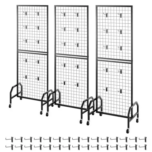 VEVOR Gitterwandpaneele Gitterwand 60 x 164 cm 3 Stk. rollbarer Präsentationsständer mit 30 Haken, Präsentationsregale aus Karbonstahl, Kunstausstellungsregal für Dekoration Lagerung Schwarz – Bild 8