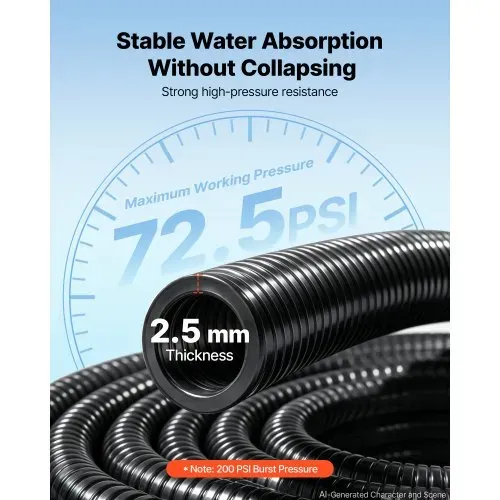VEVOR Saugschlauch 1 Zoll x 25 m PVC Wasseransaugschlauch für Poolpumpen Bewässerung Wasserentnahme, 72,5 psi, ohne Vorinstallierte Anschlüsse, Wetterfest & Berstfest, inkl. Schlauchschellen – Bild 2