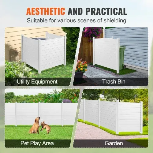 VEVOR 3xPaneele Gartenzaun 122x122cm Sichtschutzzaun PVC und verzinktes Blech-Erdspieß Windschutzzaun Metallpfähle bis 50cm Lamellenzaun Steckzaun Sichtschutz ideal für Pool-Ausrüstung Klimaanlagen – Bild 4