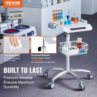 VEVOR Medizinischer Wagen, Salonwagen mit Rädern, Mobiler Rollwagen 68-109 cm Höhenverstellbar, Salonstationen aus Metall für Friseure, Rollender Desktop-Laborwagen für Klinik, Schönheit und Salon VEVOR Medizinischer Wagen, Salonwagen mit Rädern, Mobiler Rollwagen 68-109 cm Höhenverstellbar, Salonstationen aus Metall für Friseure, Rollender Desktop-Laborwagen für Klinik, Schönheit und Salon