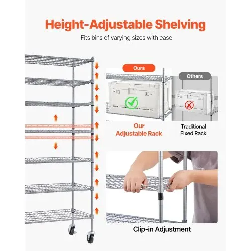 VEVOR Standregal, Lagerregal mit 7 Ebenen & 24 Stapelboxen, Bücherregal, Küchenregal mit Rollen, Werkzeugaufbewahrung für Garage, Lager, Büro, Restaurant, Klassenzimmer, Küche, 355x900x1480 mm – Bild 3