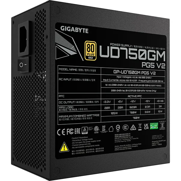 GIGABYTE UD750GM PG5 V2 Netzteil – PCIe Gen 5.1, 80 PLUS Gold, Vollmodulares Design, 120-mm-Lüfter, ATX 3.1-kompatibel, EU-Stecker – Bild 6