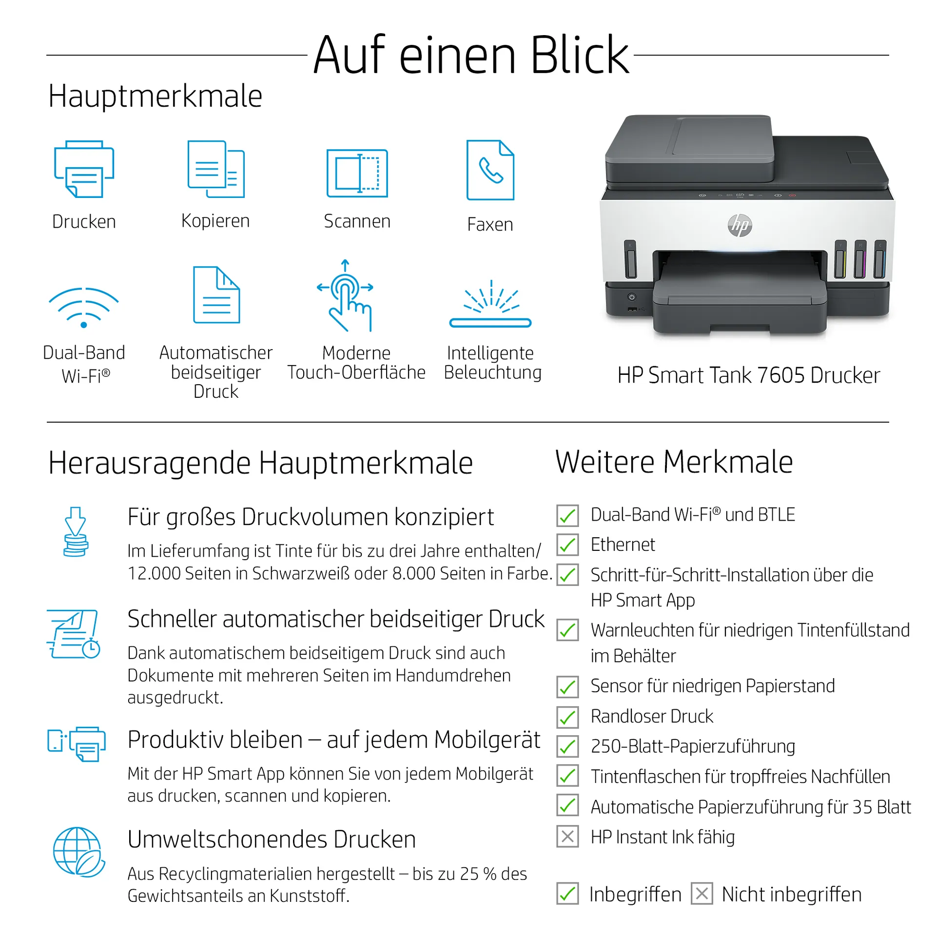 HP Smart Tank 7605 Wireless All-in-One Farbe Drucker, Beidseitiger Druck; Kopierer, Scanner – Bild 4