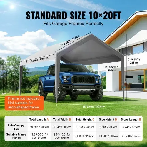 VEVOR Carport-Garagenzelt, 3 x 6 m, Garagendachzelt, wasserdicht und UV-geschützt, einfache Installation mit Spanngurten, Grau (nur Dachabdeckung, Rahmen nicht im Lieferumfang enthalten) – Bild 3