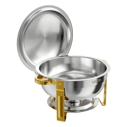 VEVOR Chafing Dish Rund 2er-Set je 5,68 L aus Edelstahl Warmhaltebehälter Ideal für Hochzeiten, Partys & Familienfeiern, zum Warmhalten oder Kühlen von Speisen, 2 Speisebehälter, Zange & Glasschale – Bild 8