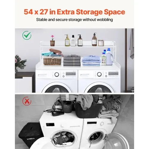 VEVOR Arbeitsplatte für Waschmaschine und Trockner mit 2-stufigem Regal (1370 x 700 x 419 mm) Trommelregal mit Anti-Rutsch-Pads, wasserabweisende Wäscheauflage für Aufbewahrung weiß – Bild 2