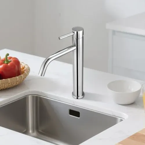 VEVOR Einhebelspültischarmatur, verchromter silberner Wasserhahn für Küchenspüle, Küchenwasserarmatur mit Druckknopfablauf, geeignet für Badezimmer Wohnmobil, Bar, Wasserhahn mit hohem Bogen – Bild 7