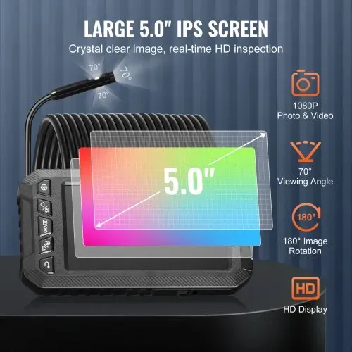 VEVOR Endoskopkamera Inspektionskamera 1080P Rohrkamera 15m Kabel 12,7 cm Display – Bild 2